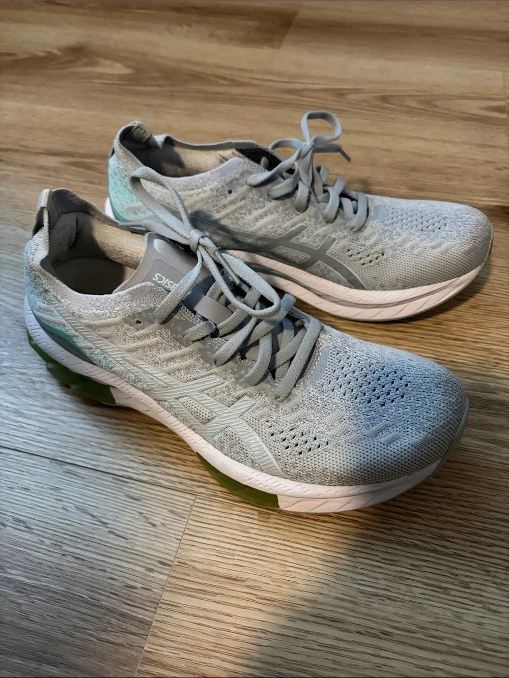 ASICS Women's Light Gray Knit Running Sneakers with Mint Accents